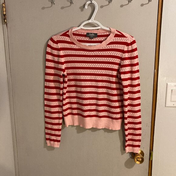 Belle by Belldini Women's Crew Neck Sweater Pink and Red, Size Small - Picture 1 of 6